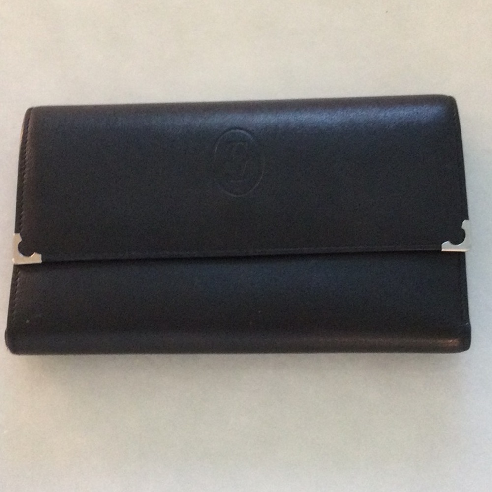 Cartier black leather wallet burgundy interior